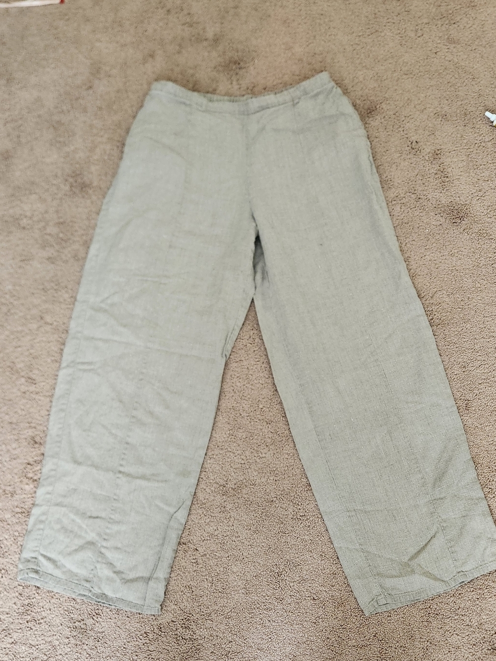 Flax 100% Linen Pull On Flood Pant Pockets Taupe Minimalist Boho Cottage Med